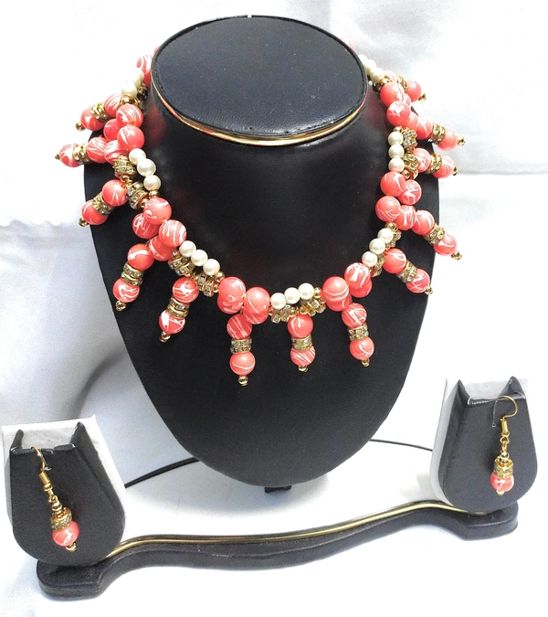 NIBRAS Orange Designer Beads Necklace Set - B09ZYN62TK