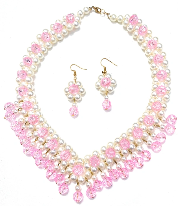 NIBRAS Pink Floral Drop Necklace Set - B0B1B3ZBC7