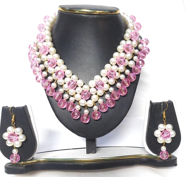 NIBRAS Pink Floral Drop Necklace Set - B0B1B3ZBC7