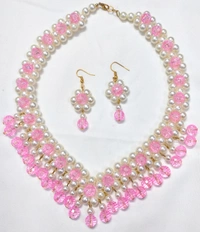 NIBRAS Pink Floral Drop Necklace Set - B0B1B3ZBC7
