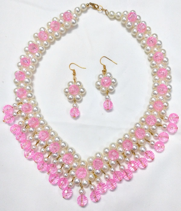 NIBRAS Pink Floral Drop Necklace Set - B0B1B3ZBC7