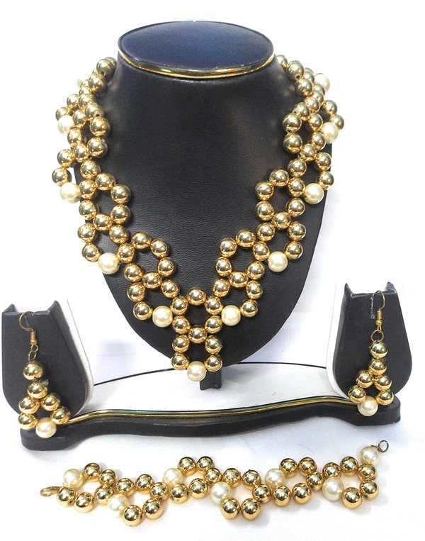 NIBRAS Gold Floral ABS Necklace Set - B0B1B5GW9W