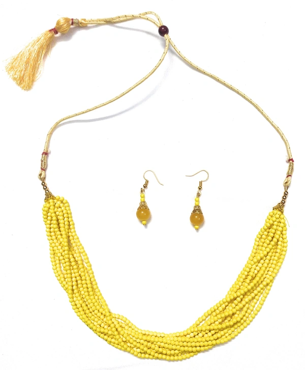 NIBRAS Yellow Multi-Strand Seed Beads Necklace Set - B0B1B6PGCC