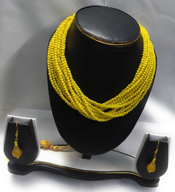 NIBRAS Yellow Multi-Strand Seed Beads Necklace Set - B0B1B6PGCC