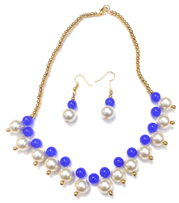 NIBRAS Blue Pearl Drop Necklace Set - B0B1B88YTR