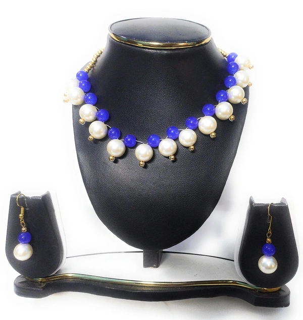 NIBRAS Blue Pearl Drop Necklace Set - B0B1B88YTR