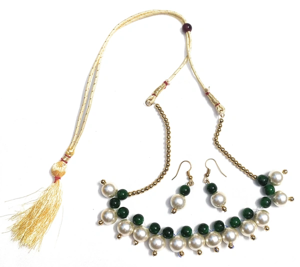 NIBRAS Green Pearl Drop Necklace Set - B0B1B649DH