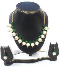 NIBRAS Green Pearl Drop Necklace Set - B0B1B649DH