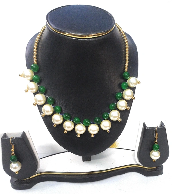 NIBRAS Green Pearl Drop Necklace Set - B0B1B649DH