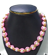NIBRAS Pink Floral SeedBead Necklace - B0B1N4GYKR
