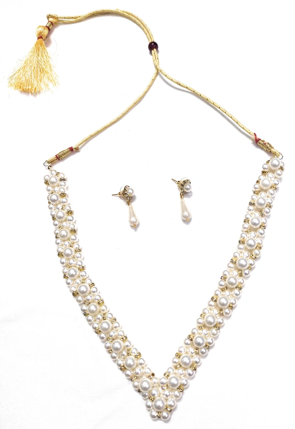 NIBRAS White Pearl Spacer Necklace Set - B0B1N4BLTT