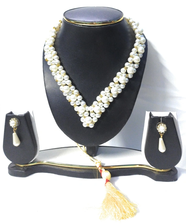 NIBRAS White Pearl Spacer Necklace Set - B0B1N4BLTT