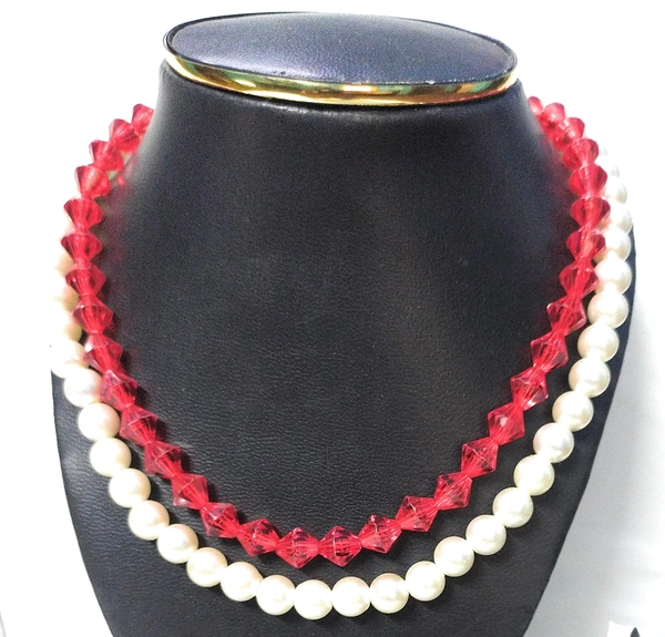 NIBRAS RedWhite TirePearl Necklace - B0B1N899N1