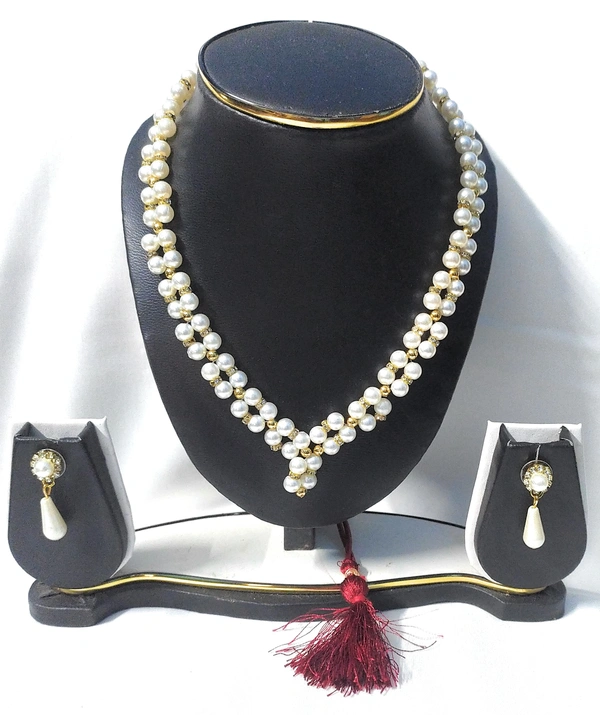NIBRAS White Pearl Floral Necklace Set - B0B1N613YF