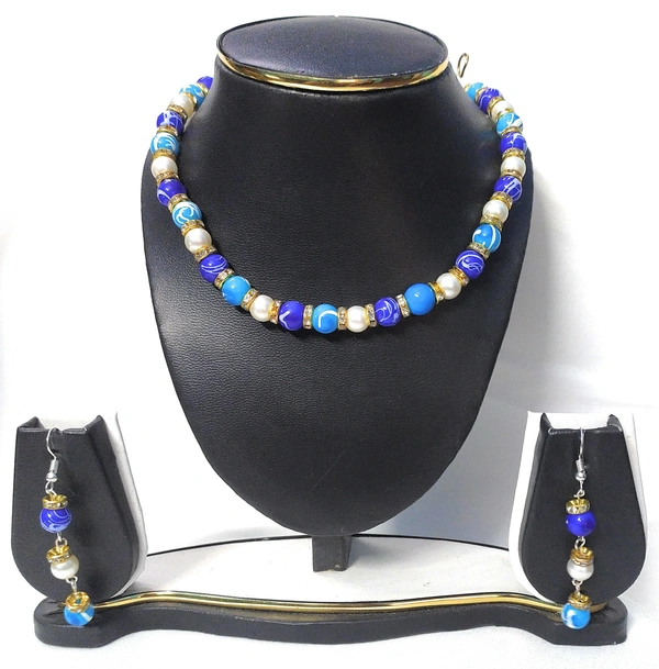 NIBRAS Blue Designer Spacer Necklace Set - B0B1N6DF6Z