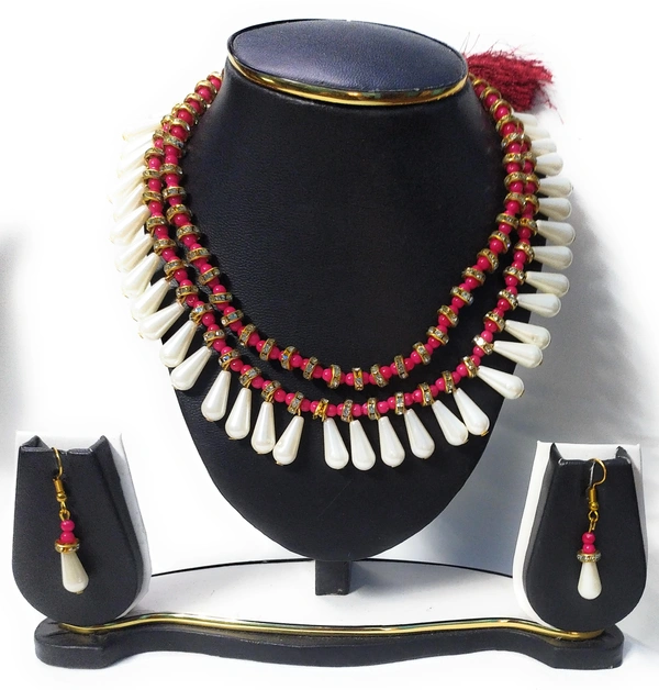 NIBRAS Red Seed Pearl Necklace Set - B0B1QMR92Y