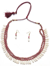 NIBRAS Red Seed Pearl Necklace Set - B0B1QMR92Y