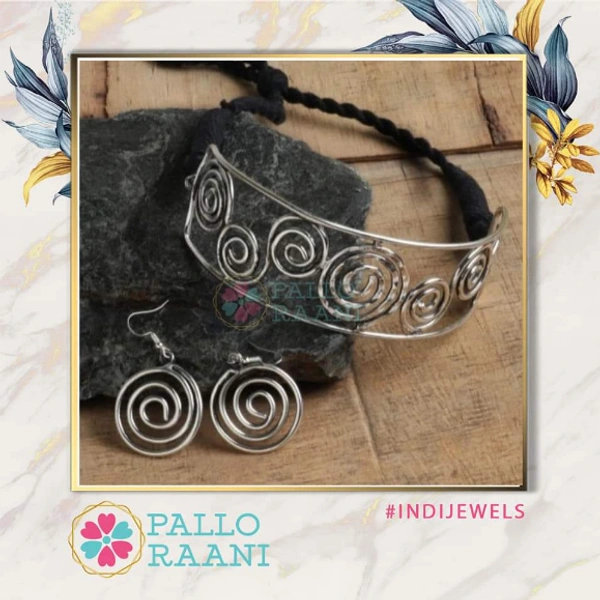 Brass Hasli necklace set  - adjustable, silver