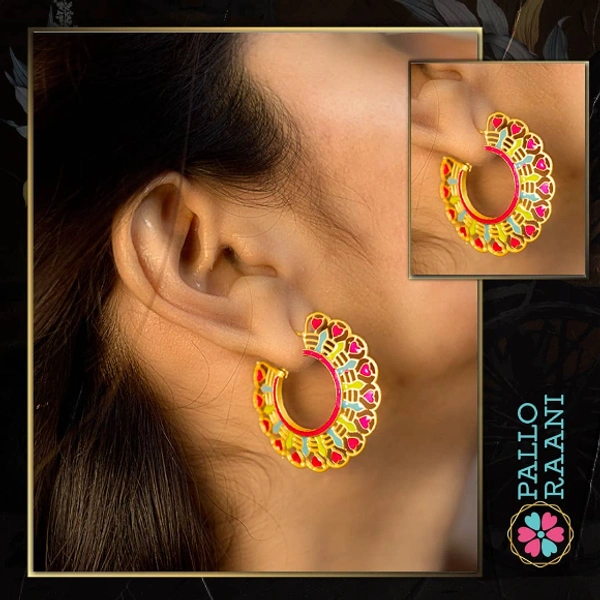 Meenakari Enamel handpainted hoop earring - muti, gold