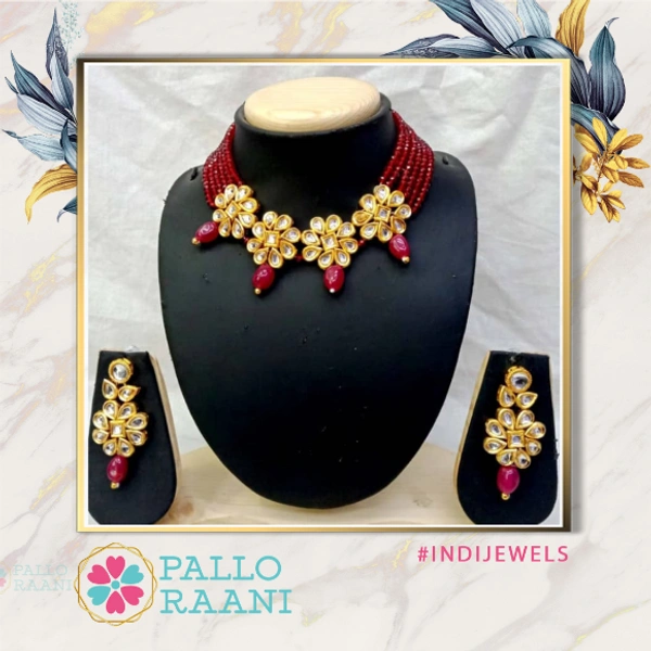 Red kundan necklace set - adjustable, ruby, gold