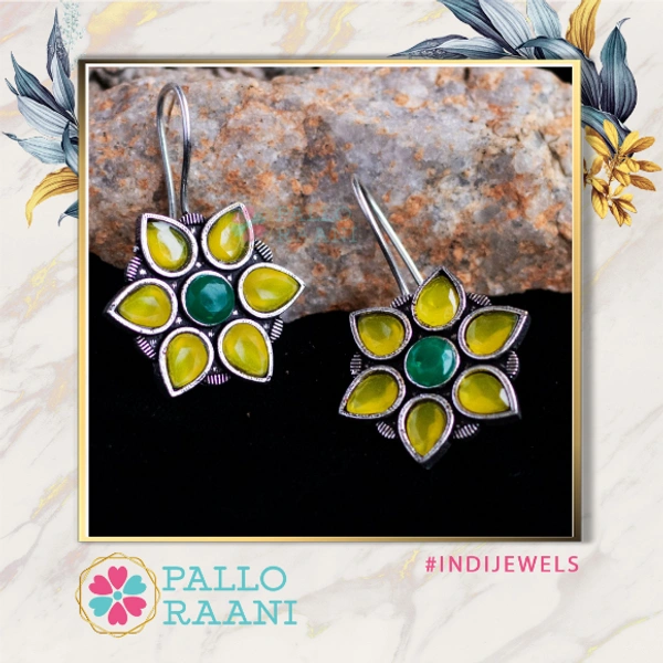 Dual Darjeeling stone Earring - yellow, green ,silver
