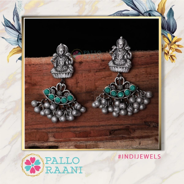 Silver alike laxmiji ghungroo earring - silver, green