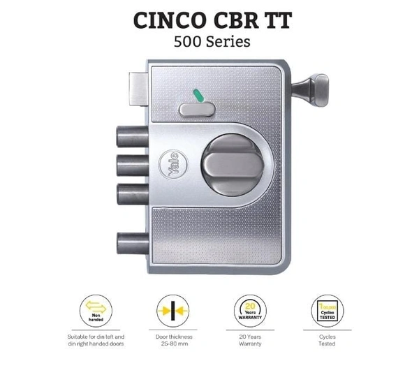 YALE CBR-Cinco 500,Latch & DeadBolt Main Door Lock, Knob Inside - silver, Dimple key