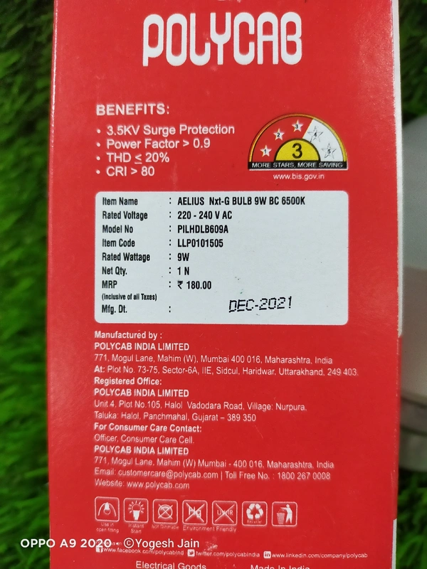 Polycab  9W POLYCAB LED BULB  - White, 9w
