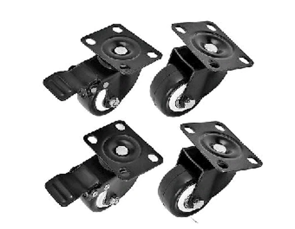 PAKSHAL IMPORTED PU CASTER WHEEL SET - PLATE Set of 4 wheels, 2 pcs Break and 2 pcs without Break - Black, 1.5"