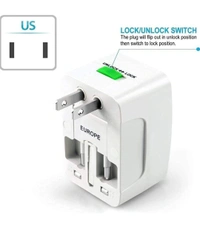 Universal Travel Adapter with Surge Protection, International All in One Worldwide Travel Adapter and Wall Charger with Multi Type Power Outlet,100-250 Voltage. (1) - White