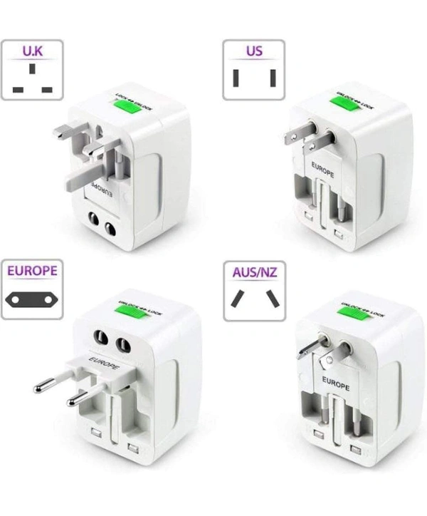 Universal Travel Adapter with Surge Protection, International All in One Worldwide Travel Adapter and Wall Charger with Multi Type Power Outlet,100-250 Voltage. (1) - White
