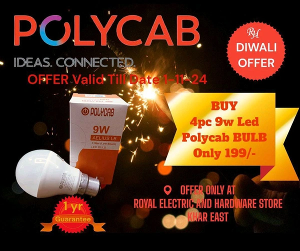 Polycab  9w Led Bulb 4pc Combo Offer - White, 1year, 9w
