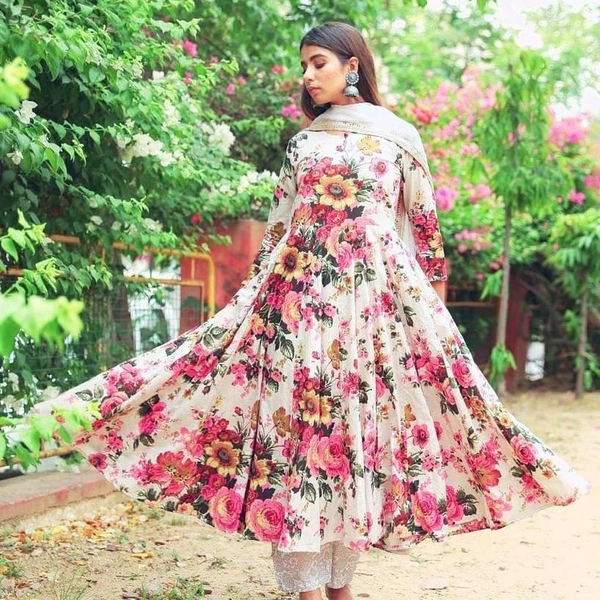 New Floral Designer Long  Kurti With Pant & Duppata - only one color, S, M , L , XL , XXL