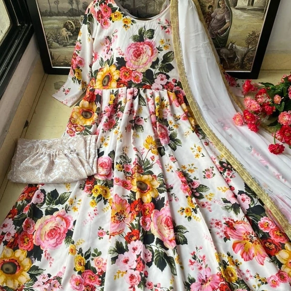 New Floral Designer Long  Kurti With Pant & Duppata - only one color, S, M , L , XL , XXL