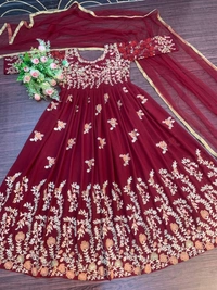 Partywear Georgette Gown With Dupatta - fully stitched upto 44size (all size avl), red