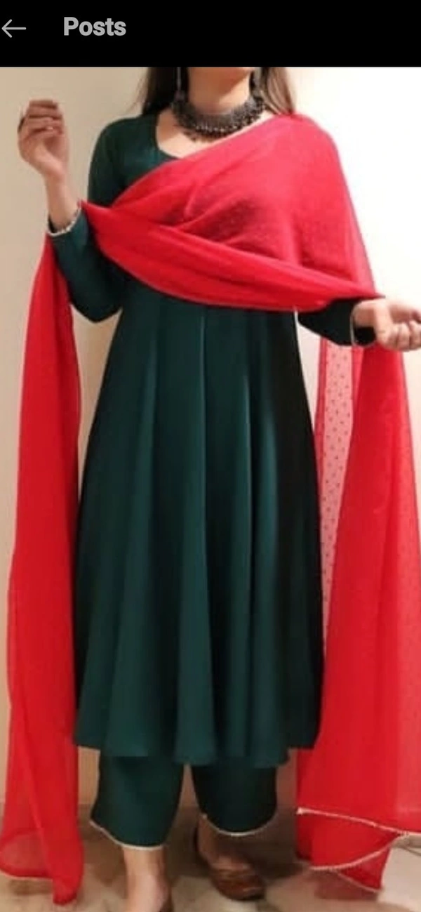 Green Kurta Set With Red Duppata - green, all size available