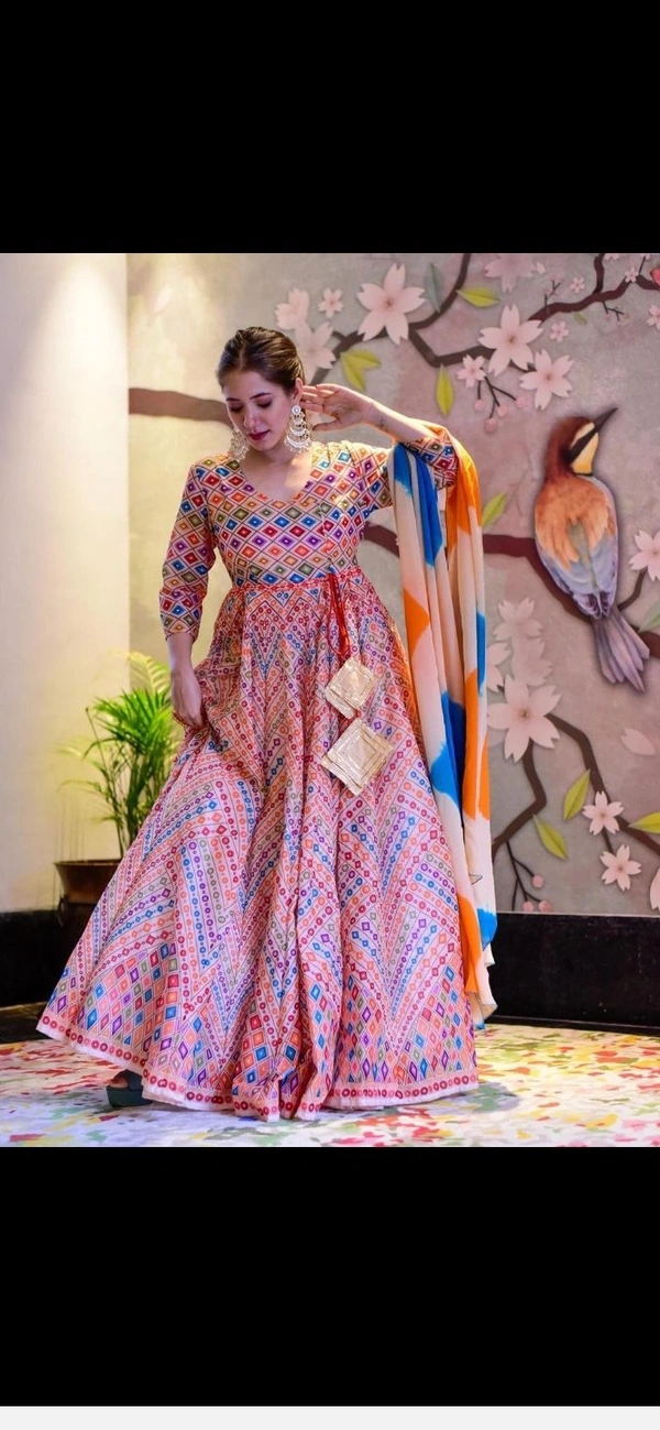 New Designer Printed Butter Silk Outfit - pink (printed), M , L , XL , XXL