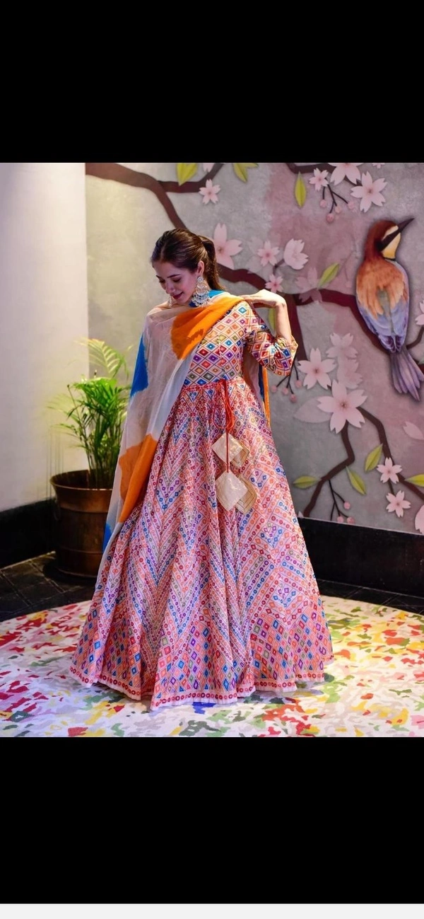 New Designer Printed Butter Silk Outfit - pink (printed), M , L , XL , XXL