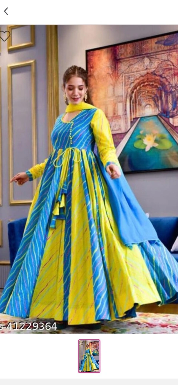 Stylish Lehriya Printed Gown - sky blue/yellow, M , L , XL , XXL