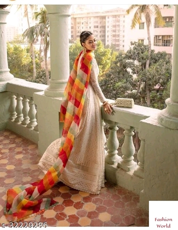 New Designer Wedding Wear Heavy Work Gown - white, FREE SIZE :- S , M , L ,XL ,XXL