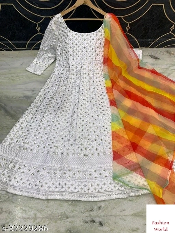 New Designer Wedding Wear Heavy Work Gown - white, FREE SIZE :- S , M , L ,XL ,XXL