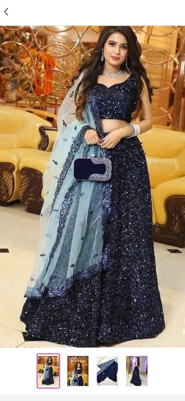 Designer Sequence Velvet Lehanga  - Navy blue, FREE SIZE 