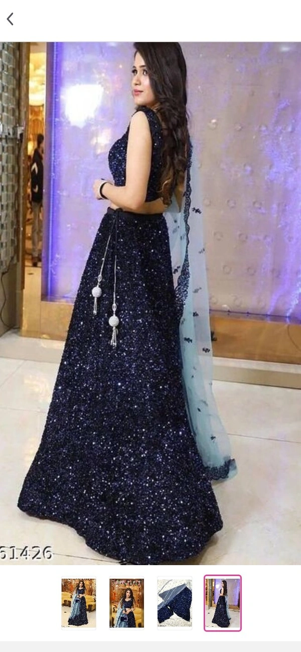 Designer Sequence Velvet Lehanga  - Navy blue, FREE SIZE 