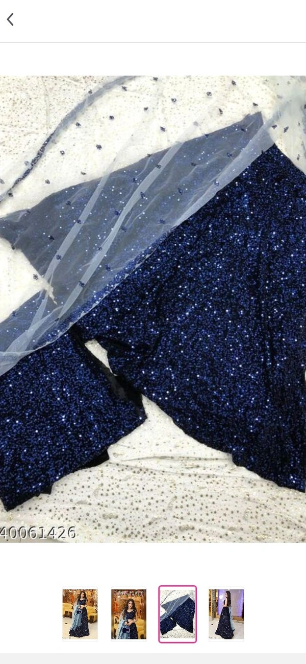 Designer Sequence Velvet Lehanga  - Navy blue, FREE SIZE 