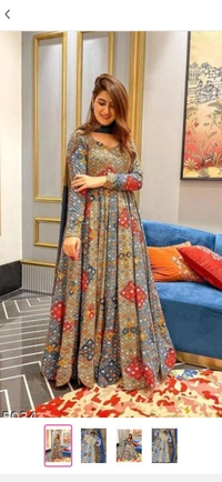 Designer Fancy Printed Long Gown With Duppata - M , L , XL , XXL