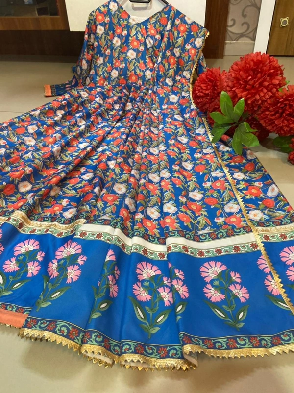 Beautiful Wildflower Wind Handblock Hota Gown With Duppata -  M , L , XL , XXL 