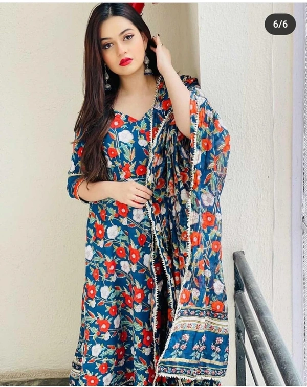 Beautiful Wildflower Wind Handblock Hota Gown With Duppata -  M , L , XL , XXL 