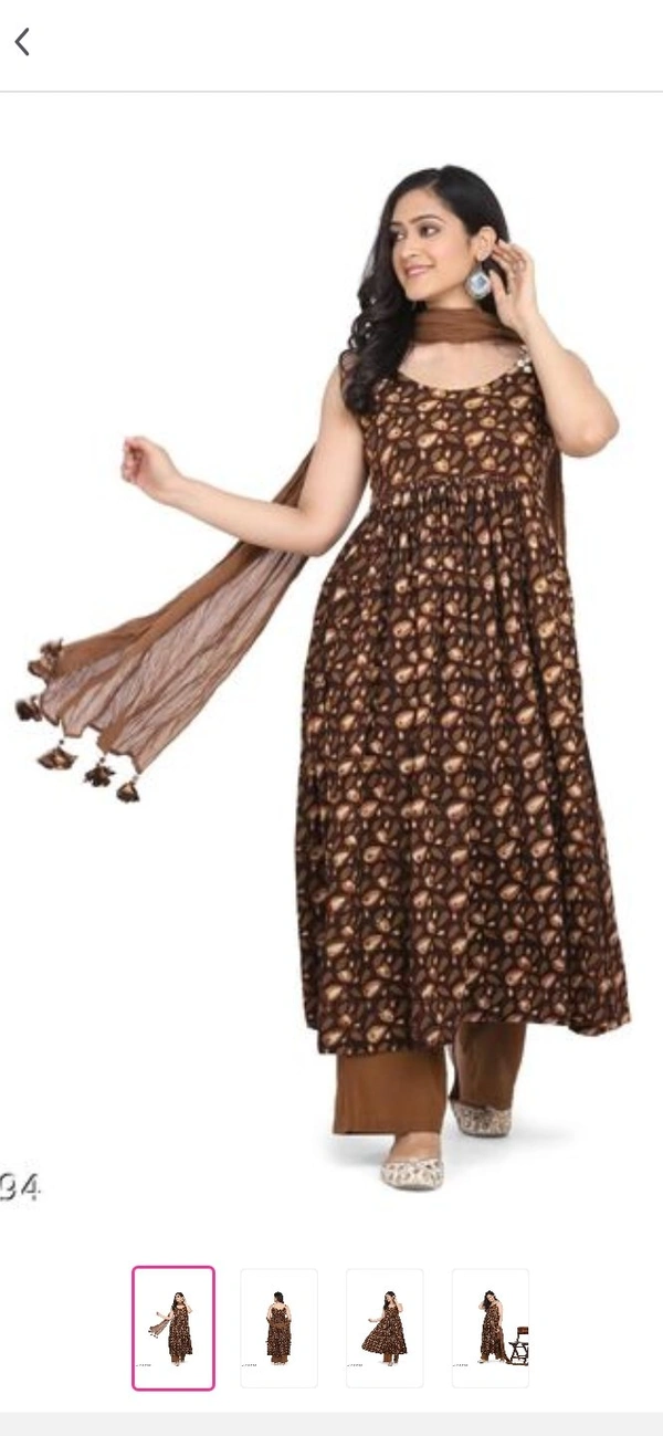 Ethnic printed Brown Kurta Set - brown, XS, S, M, L, XL , XXL