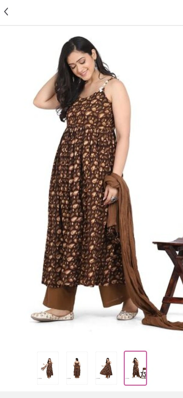 Ethnic printed Brown Kurta Set - brown, XS, S, M, L, XL , XXL