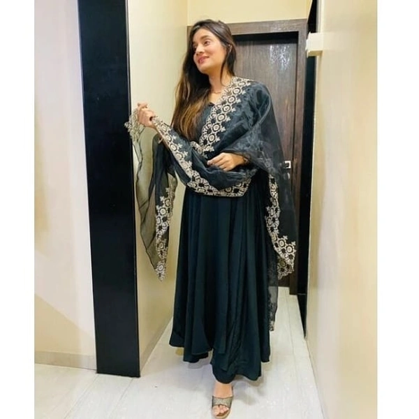 Fancy Anarkali Kurti With Duppata - black , gray, M , L , XL , XXL